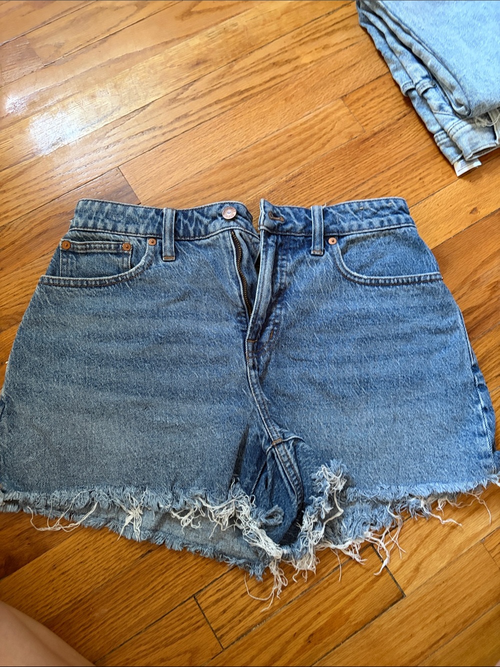 Madewell High-Waist Distressed Denim Shorts - Light Blue